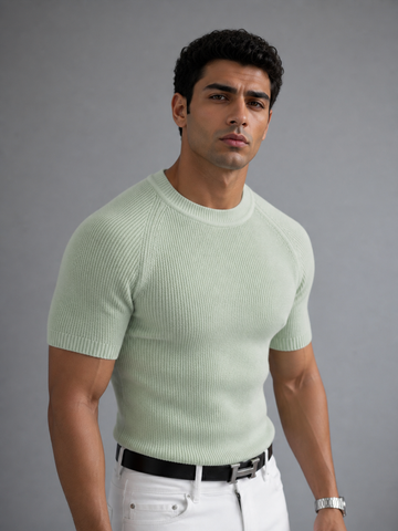 Essential Ribbed Knit T-Shirt – mint green -0018