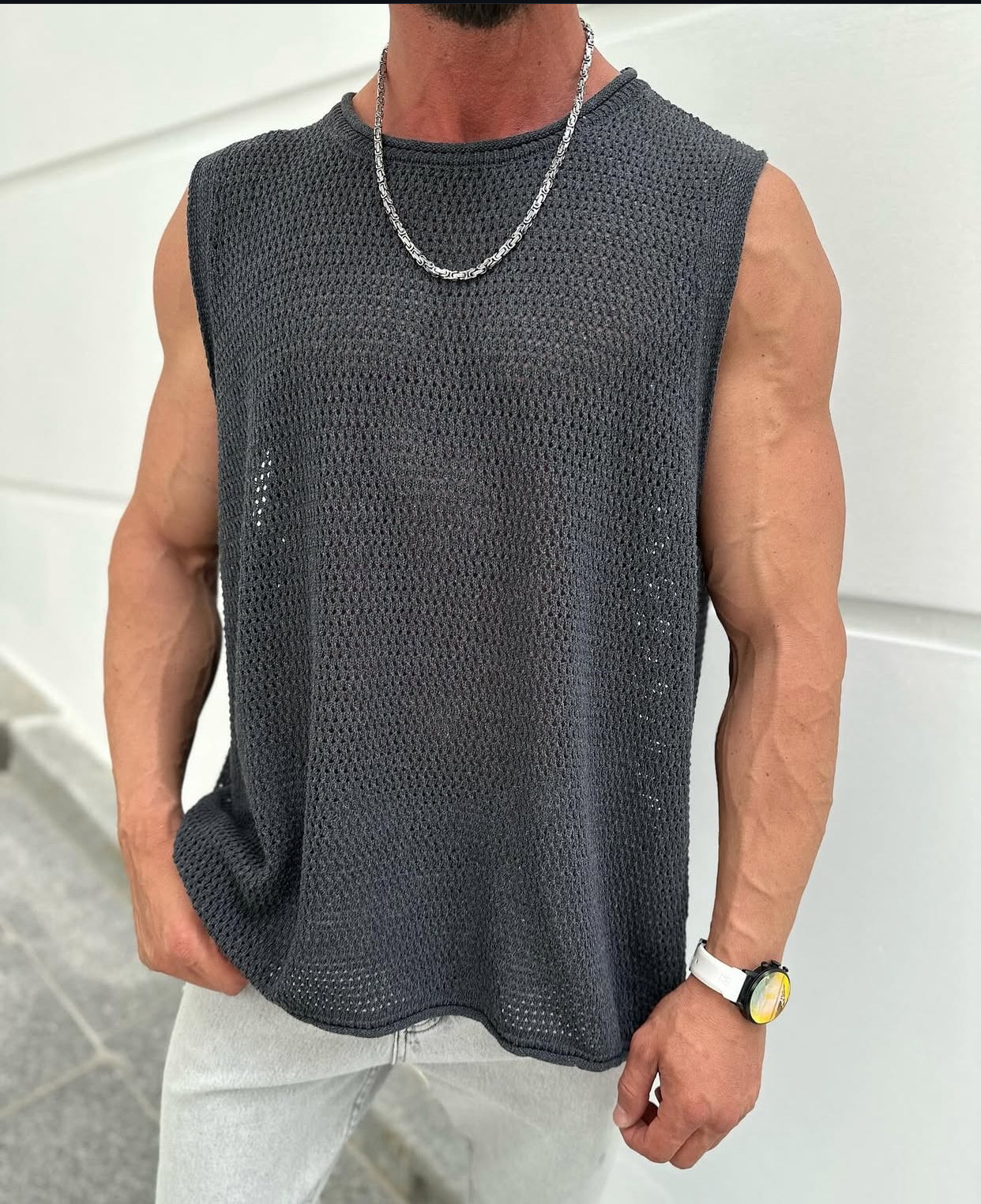 Cotton sleeveless - dark Gary  - 0014