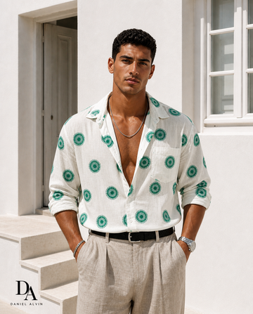 Printed Linen Shirt – Relaxed Fit - green 0183