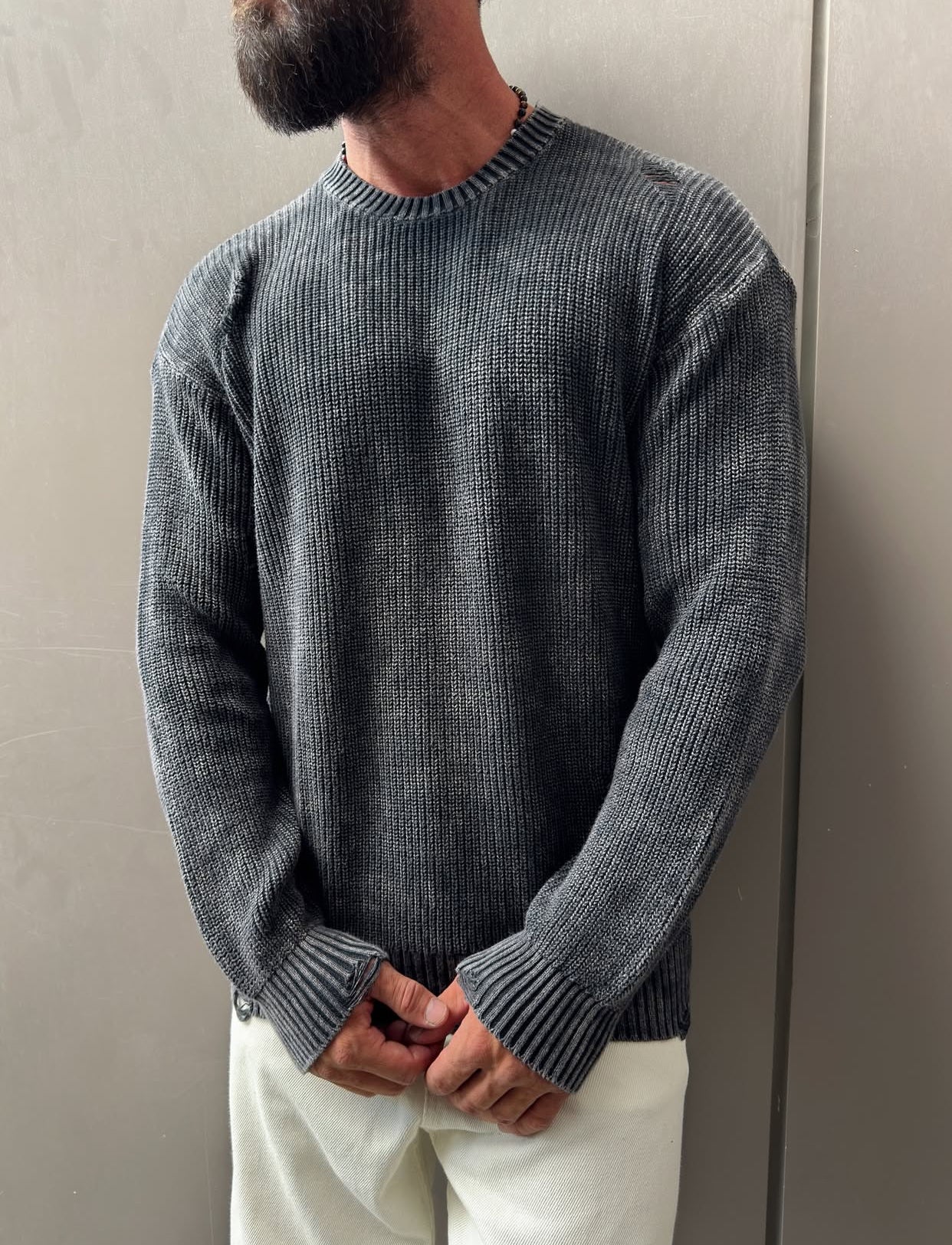 Knitwear oversized shirt - gray  0061