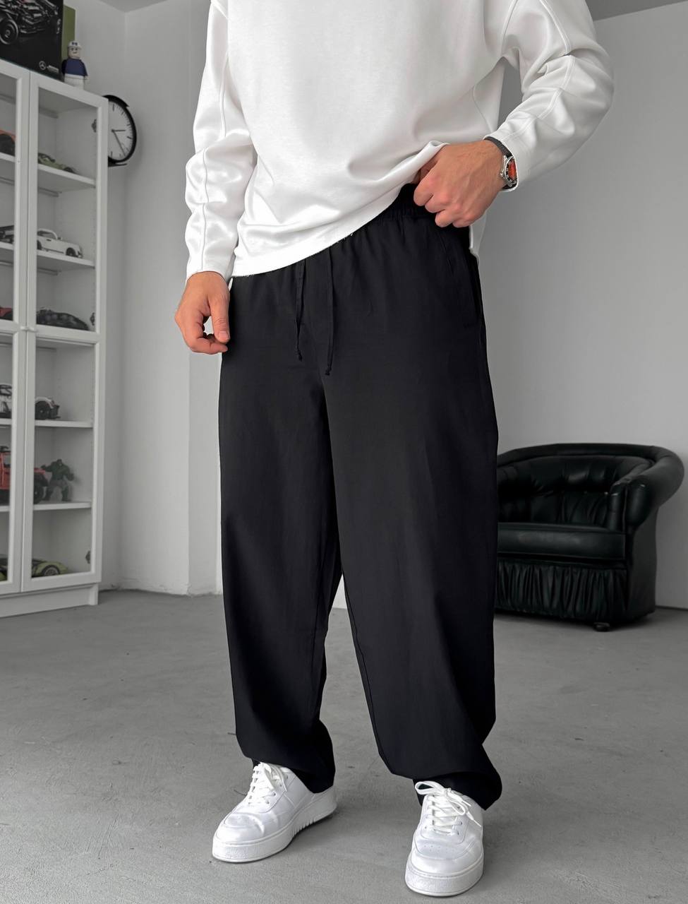 Relaxed Drawstring Summer Pants – black  0125