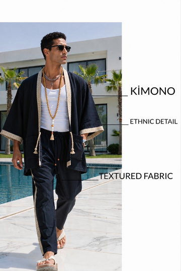 Textured Kimono Set – Black Edition 0200