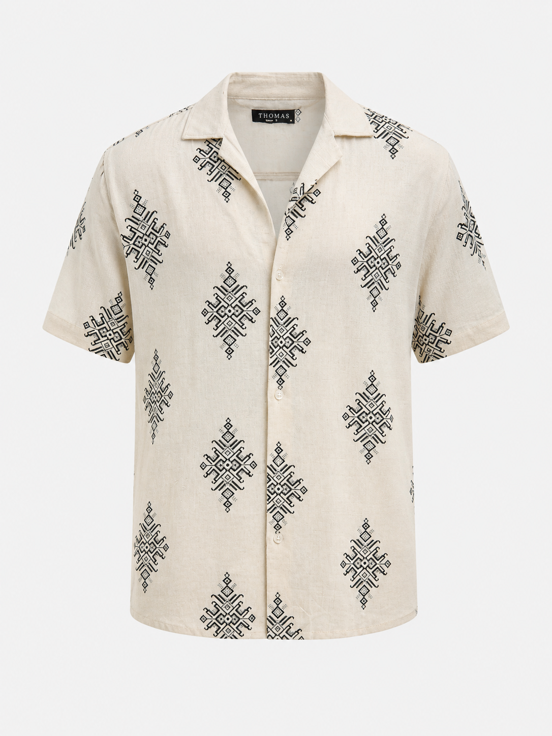 Geometric Print Short Sleeve Shirt / 0195- Off-White