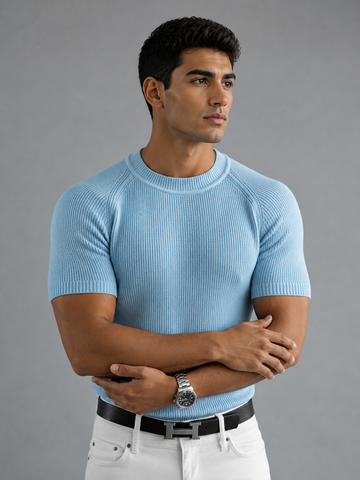Essential Ribbed Knit T-Shirt – babyblue 0018