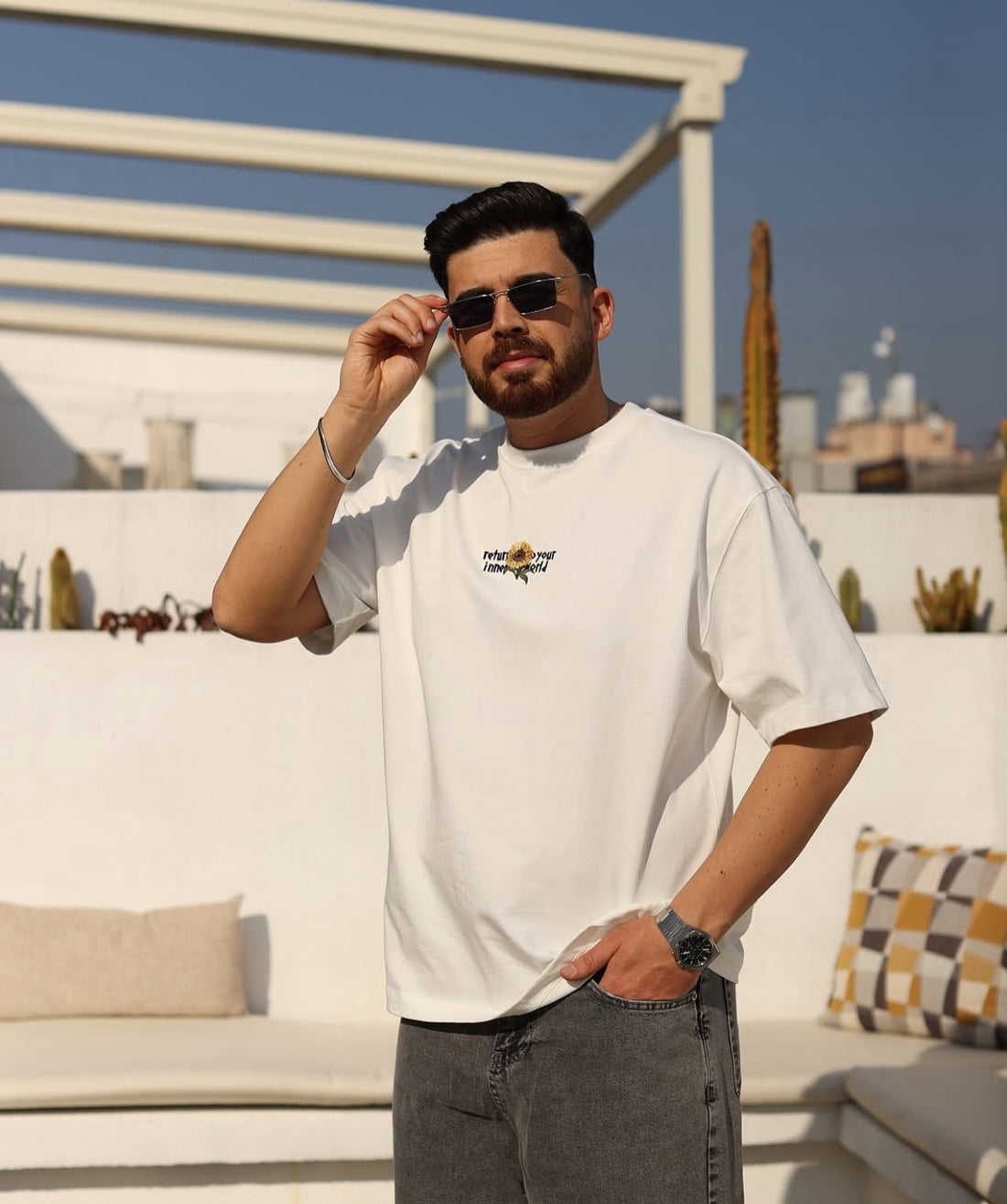 White printed cotton T-shirt R 007