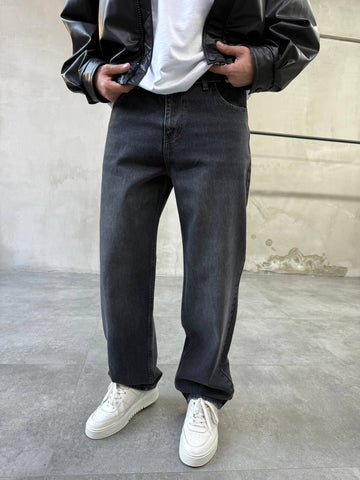 Washed Black Wide-Leg Jeans- 0130