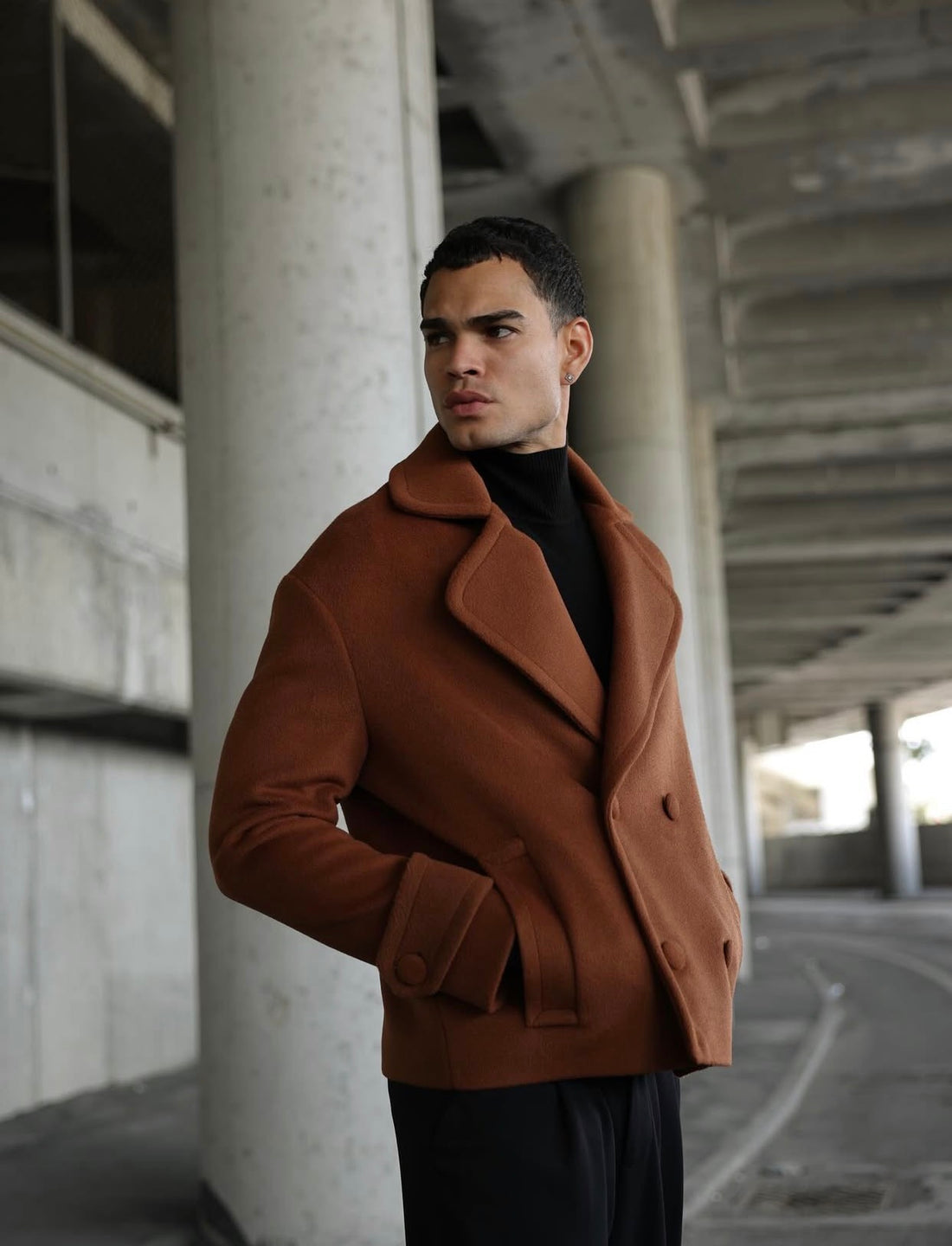 Double Breasted Crop Stamped Jacket  / brown  0105