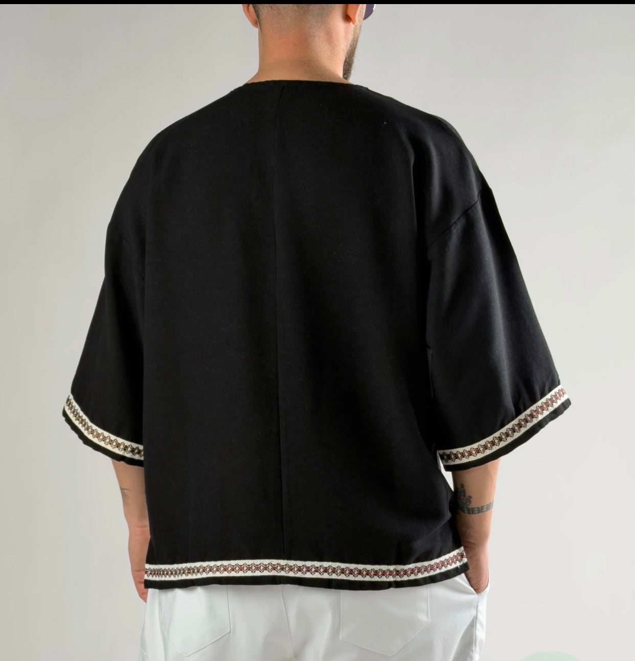 Oversized Linen Ethnic Top – Desert Taupe - 0119 black