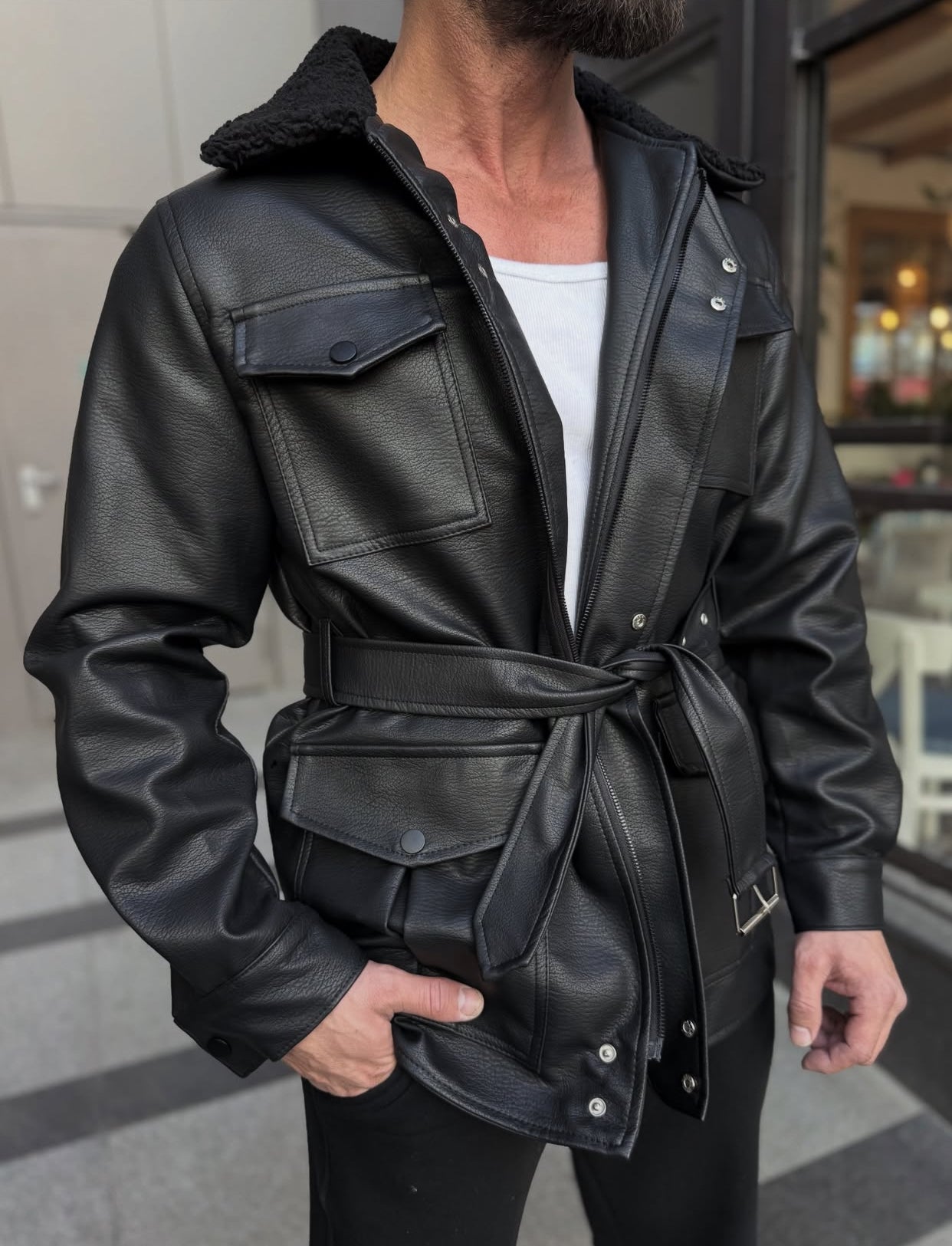 Leather jacket with a fur - 0096