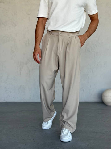 Classic Pleated Tailored Pants – Beige 0146