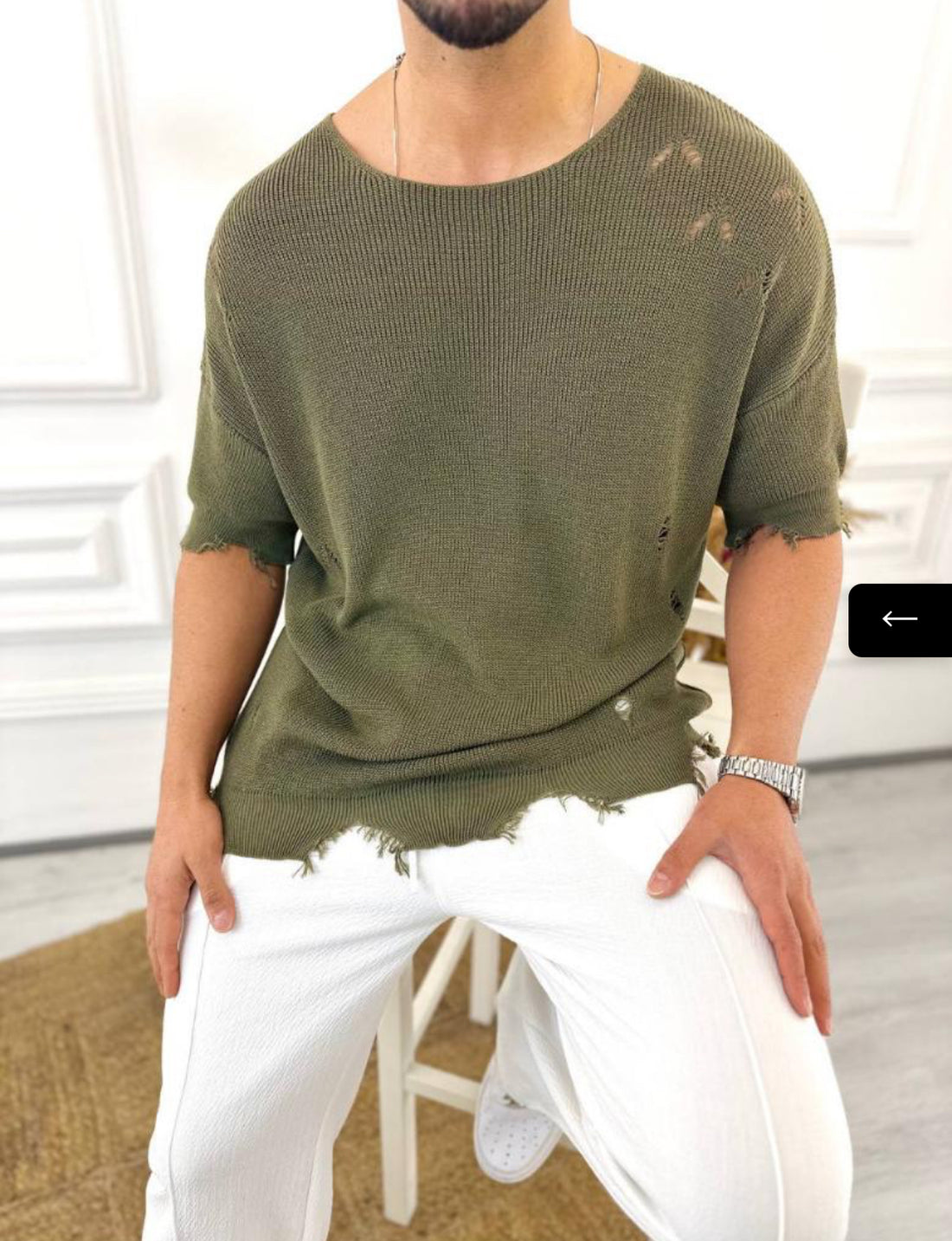 Slimfit - knitewear cotton shirt -green -0017