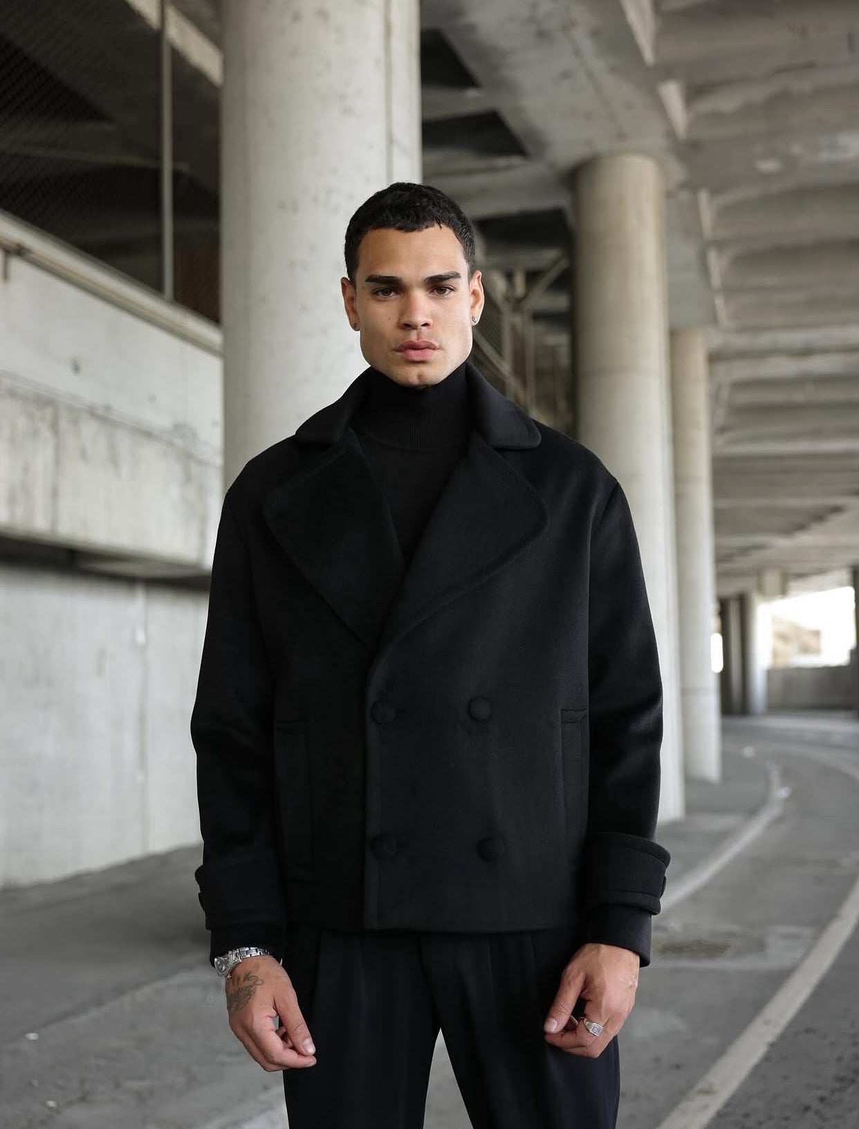 Double Breasted Crop Stamped Jacket  / black  0105