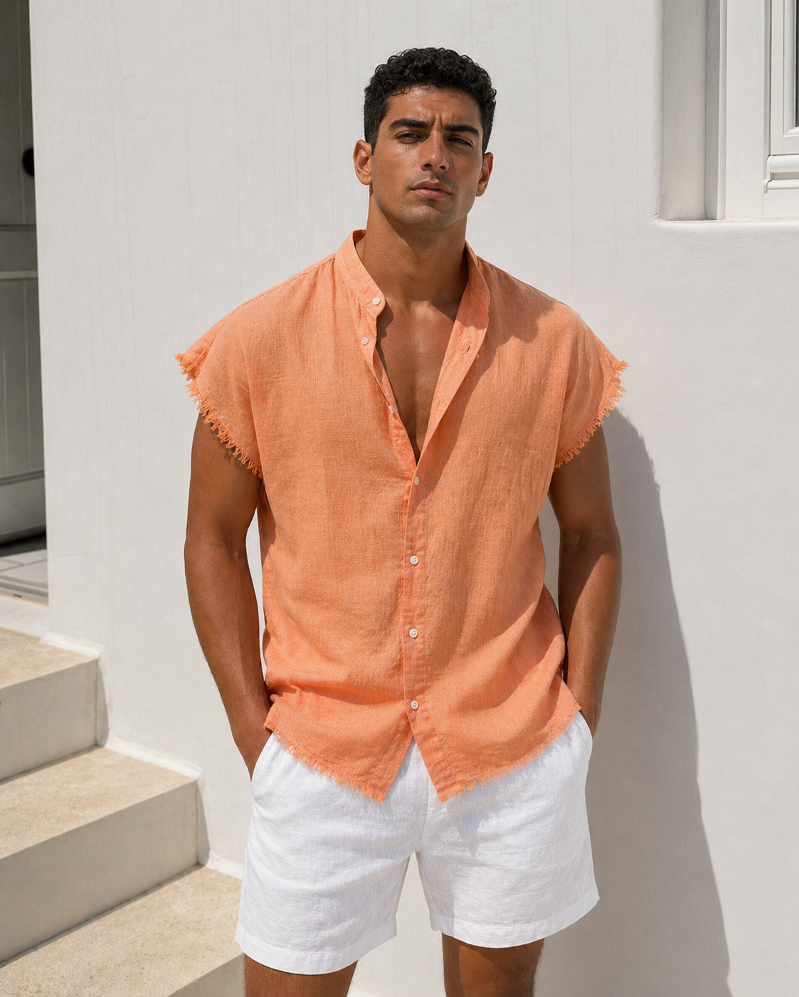 Raw Edge Linen Shirt / 0147 / orange