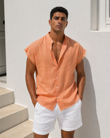 Raw Edge Linen Shirt / 0147 / orange