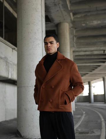 Double Breasted Crop Stamped Jacket  / brown  0105