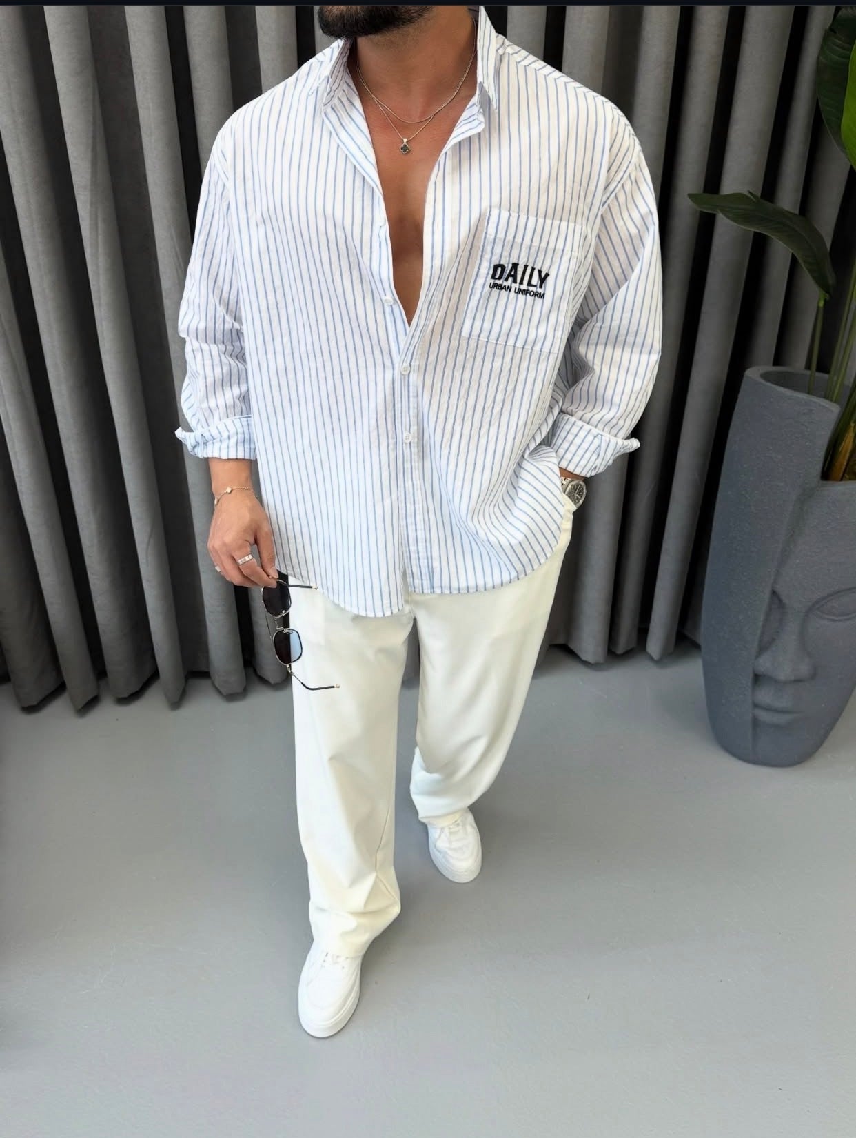 Daily Urban Uniform Striped Shirt - White 0225