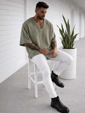 Olive Relaxed Fit V-Neck Tee