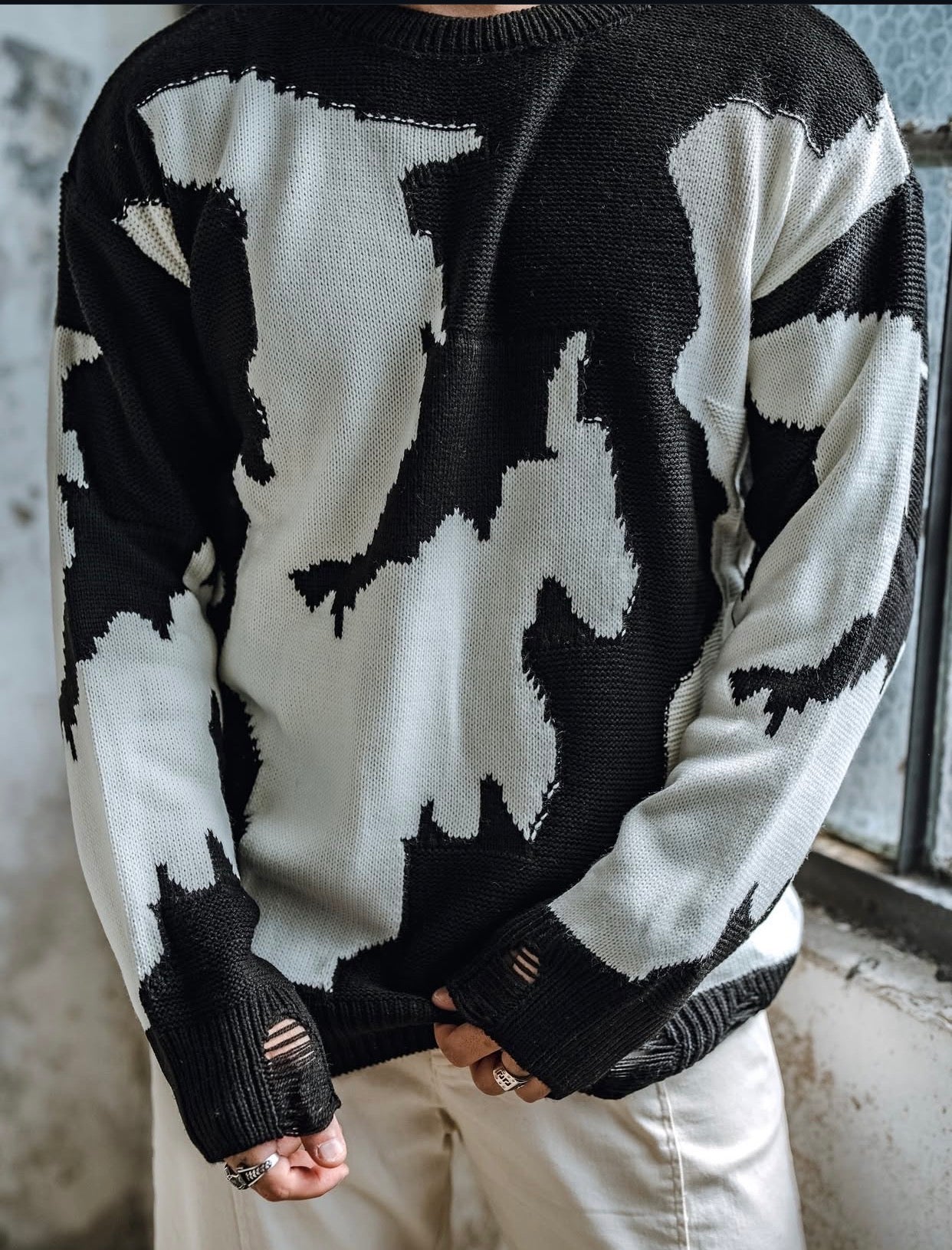 Knitwear oversized shirt black - cow  0059