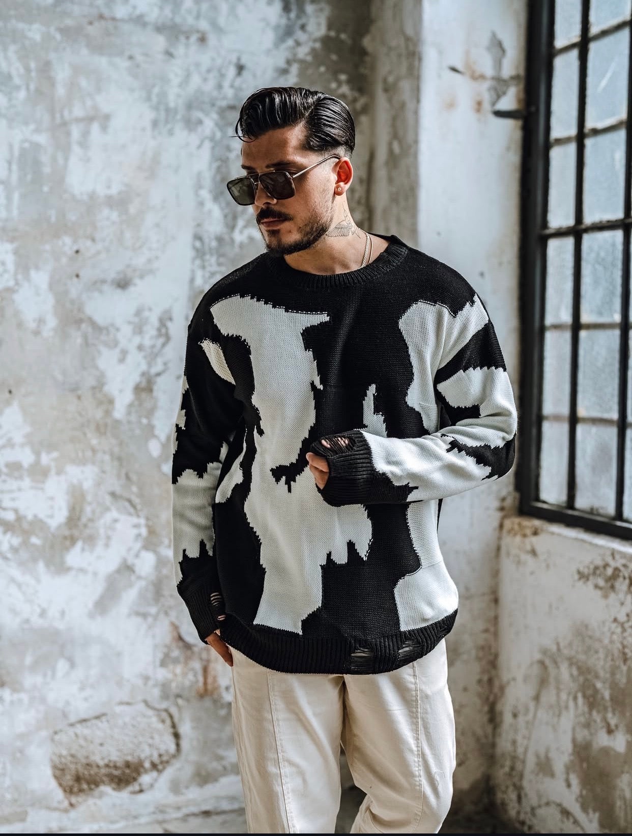 Knitwear oversized shirt black - cow  0059