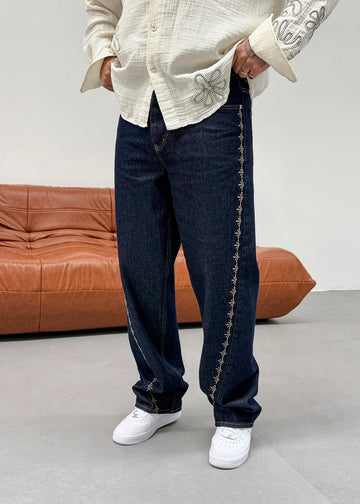 White legs navy blue jeans - 0097