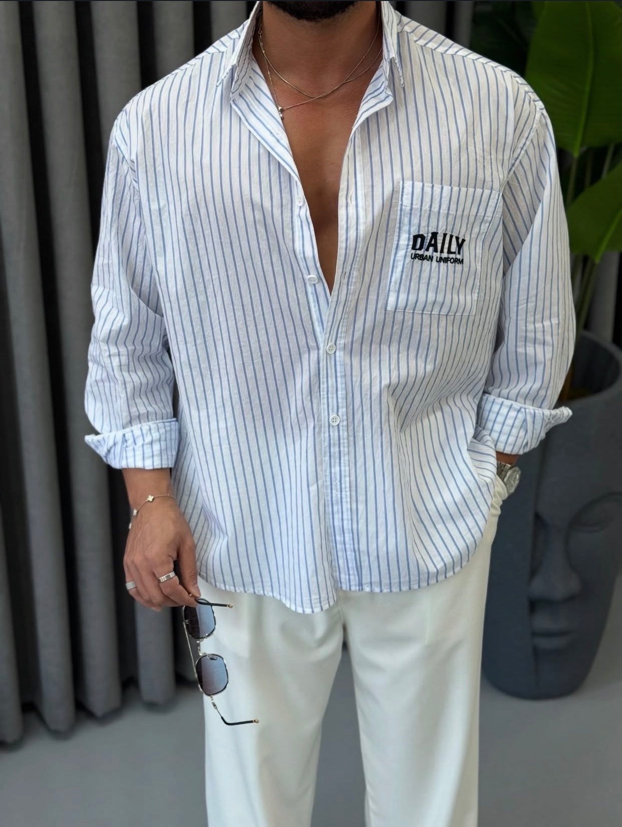 Daily Urban Uniform Striped Shirt - White 0225