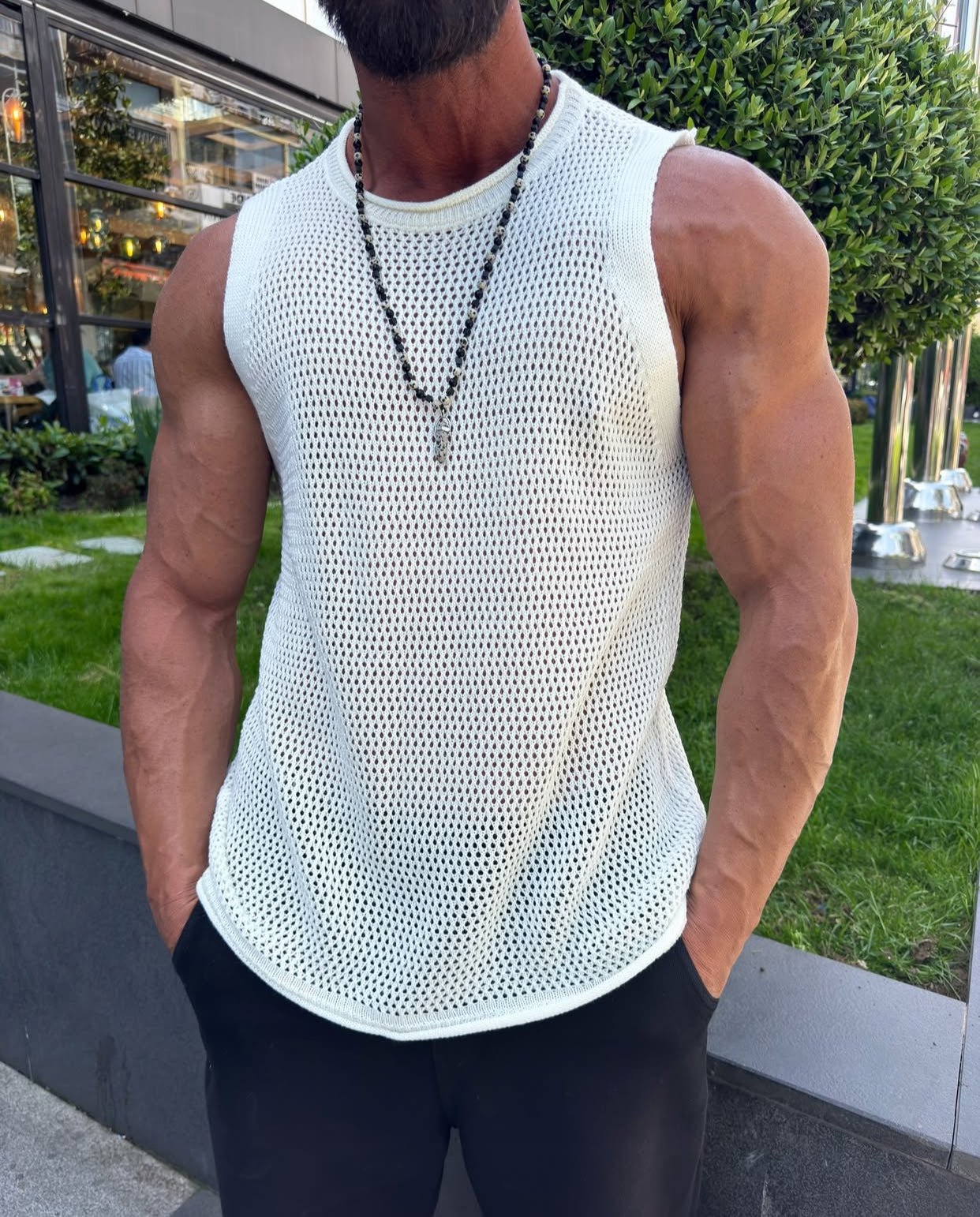 Cotton sleeveless shirt - white  - 0014