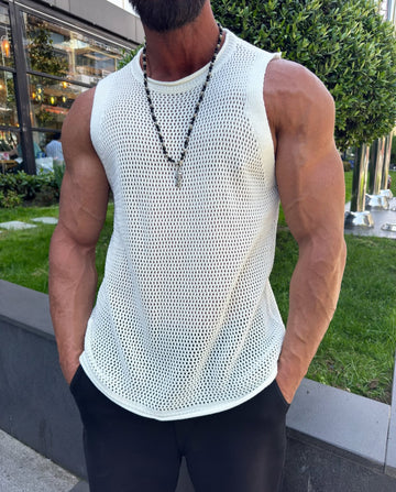 Cotton sleeveless shirt - white  - 0014