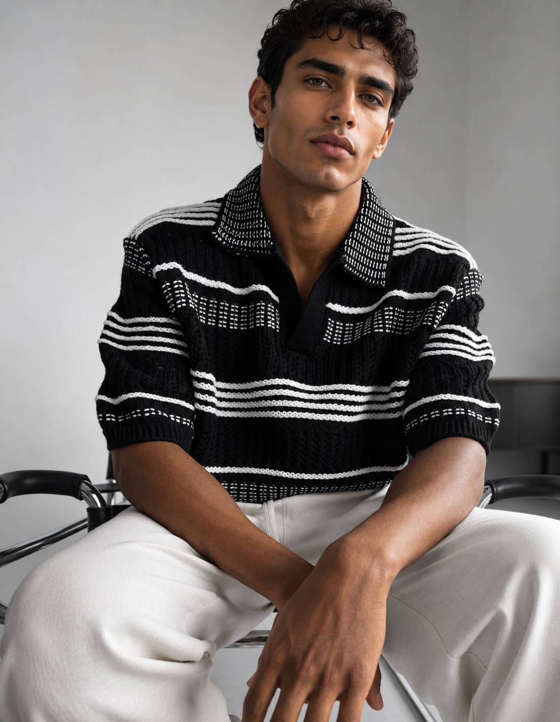 Oversized knitwear shirt -Balck- 0021