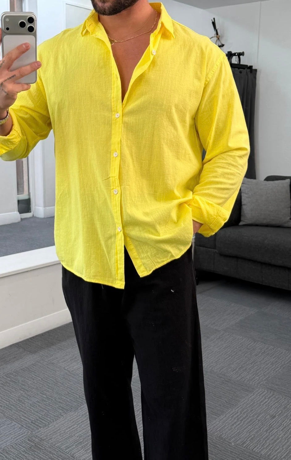 Linen Relaxed Shirt – yellow 0124