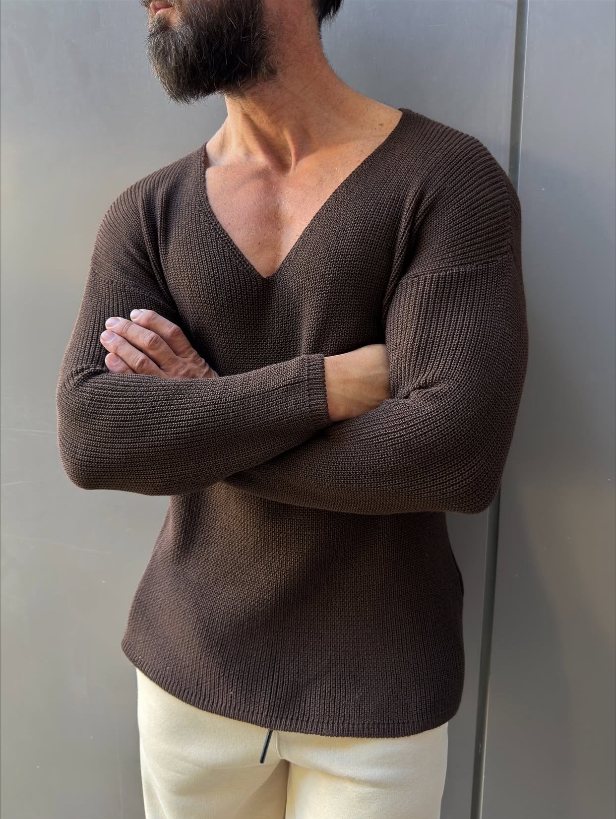 Knitwear oversized shirt - brown  0058