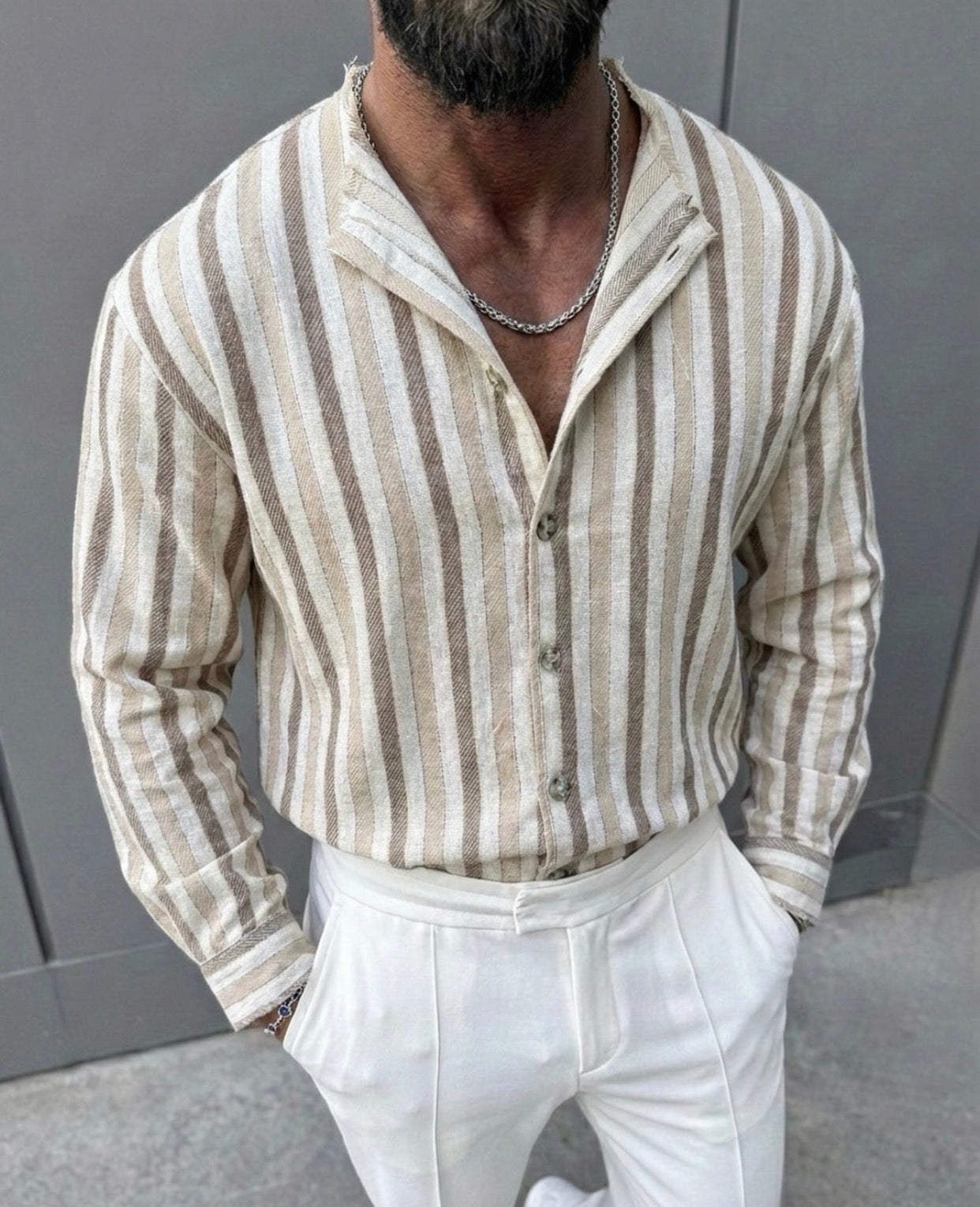 Striped Linen Shirt / Beige /0138