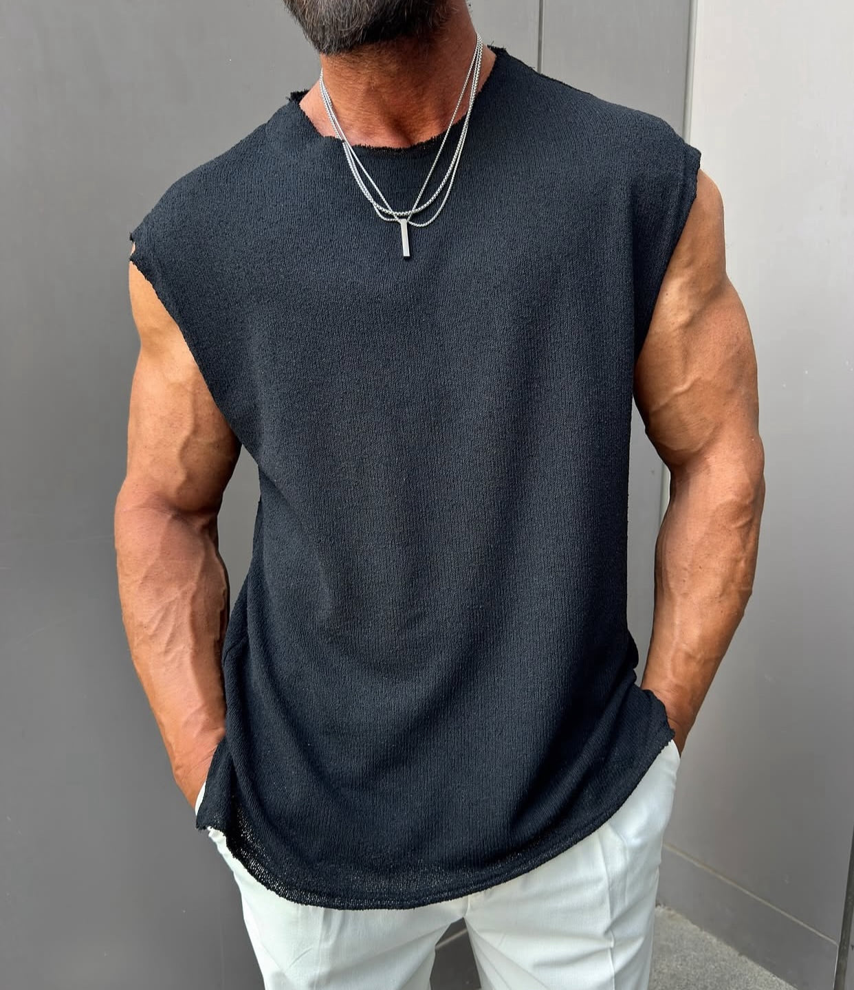 Cotton sleeveless shirt - 0013 - Balck