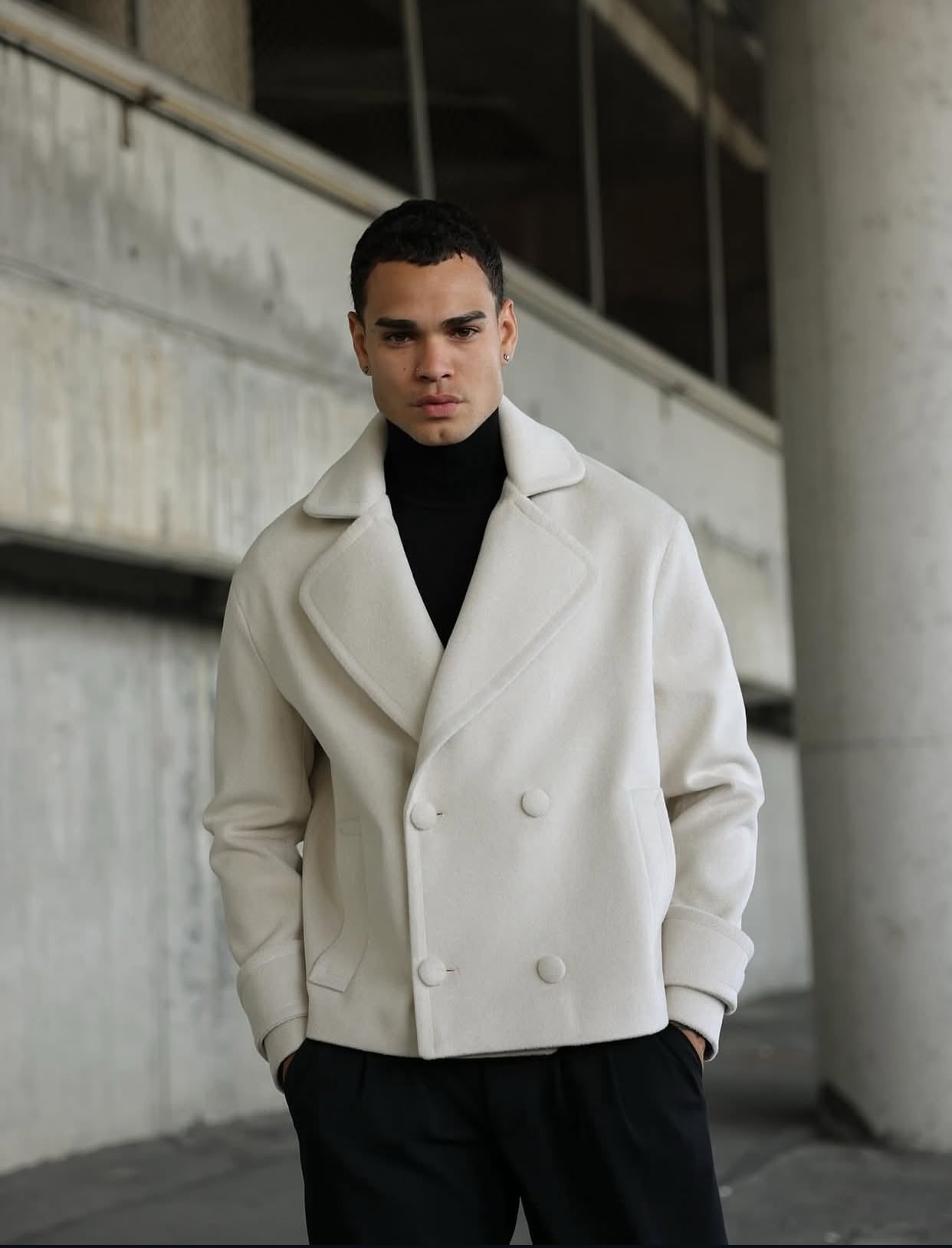 Double Breasted Crop Stamped Jacket  / Beige  0105