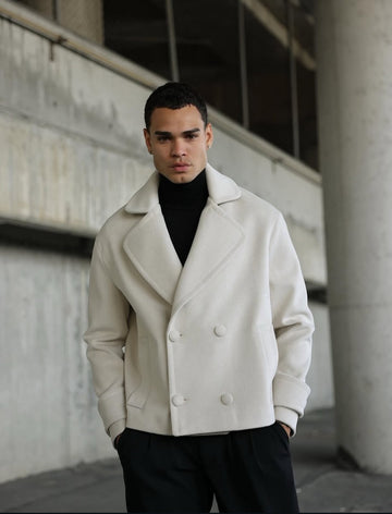 Double Breasted Crop Stamped Jacket  / Beige  0105