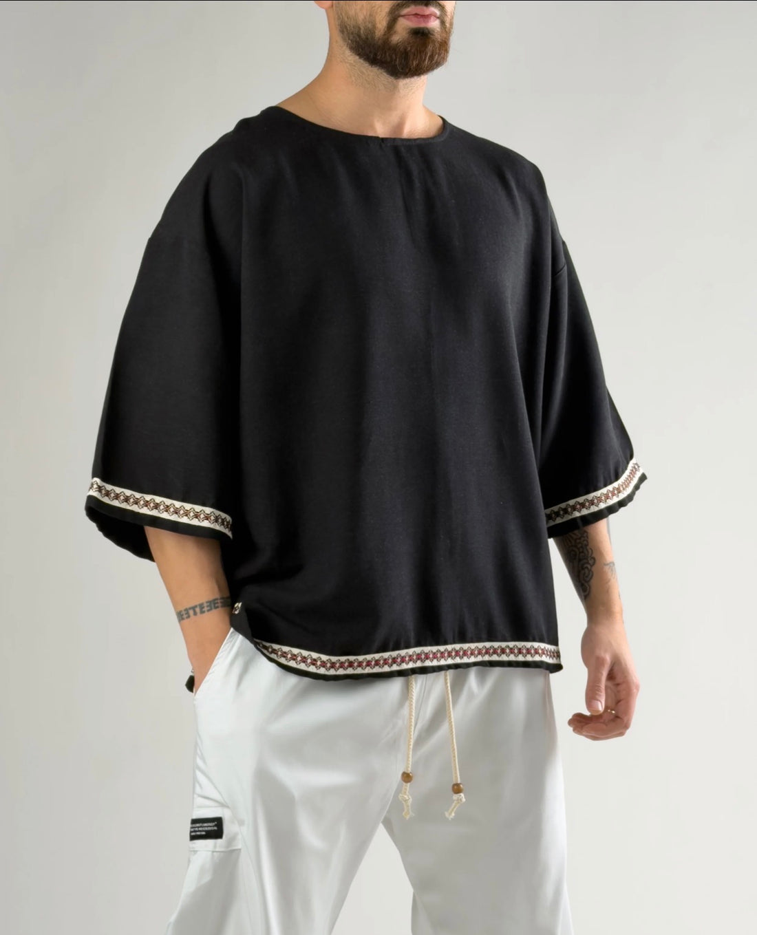 Oversized Linen Ethnic Top – Desert Taupe - 0119 black