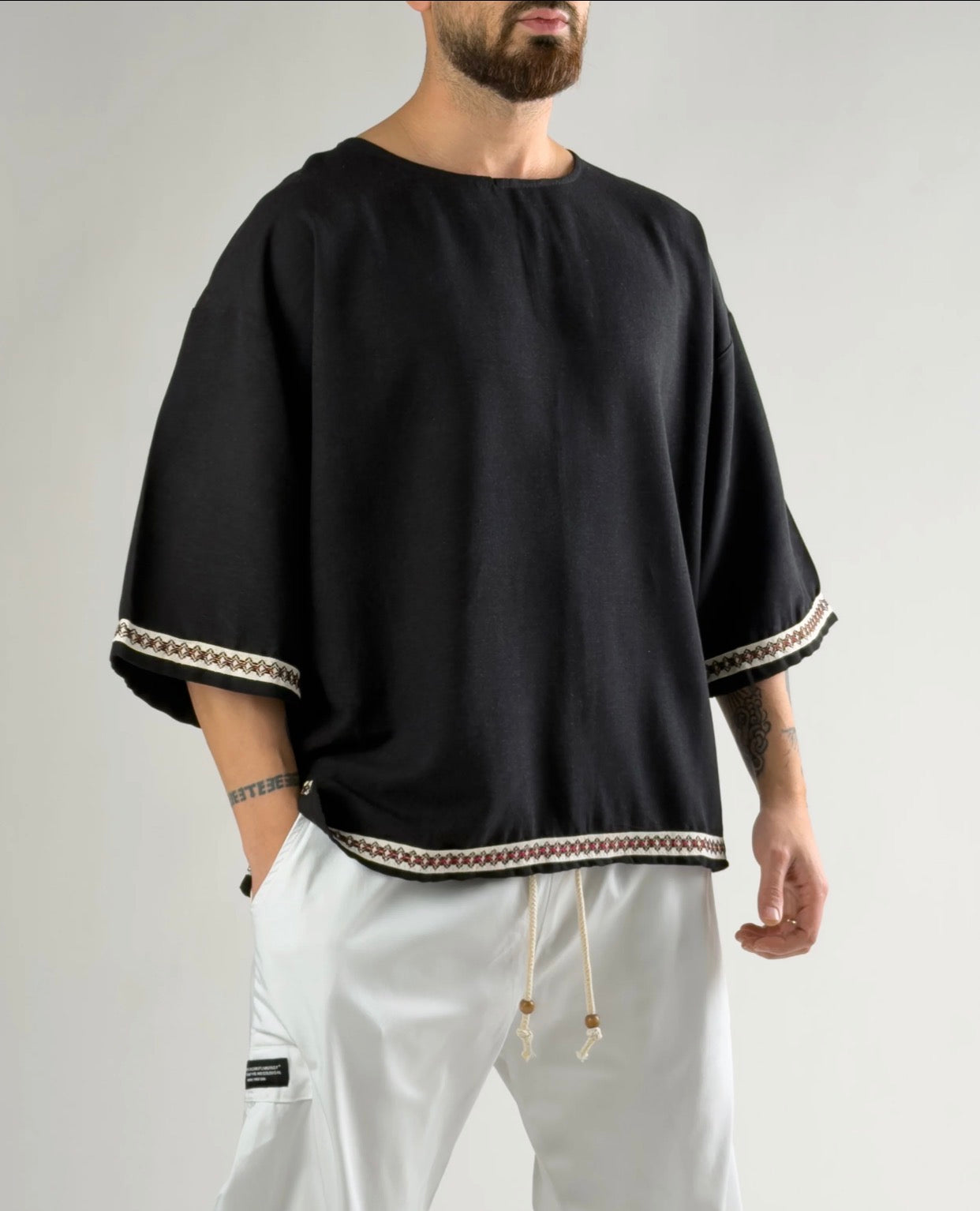 Oversized Linen Ethnic Top – Desert Taupe - 0119 black