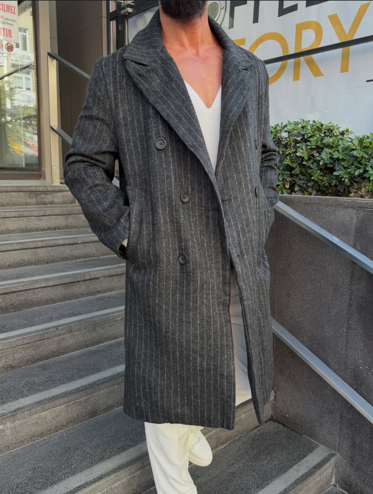 Textured water-repellent coat - dark gray  0076