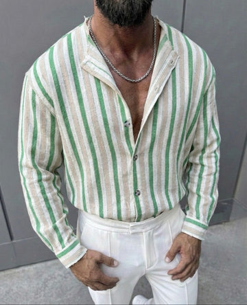 Striped Linen Shirt / green 0138