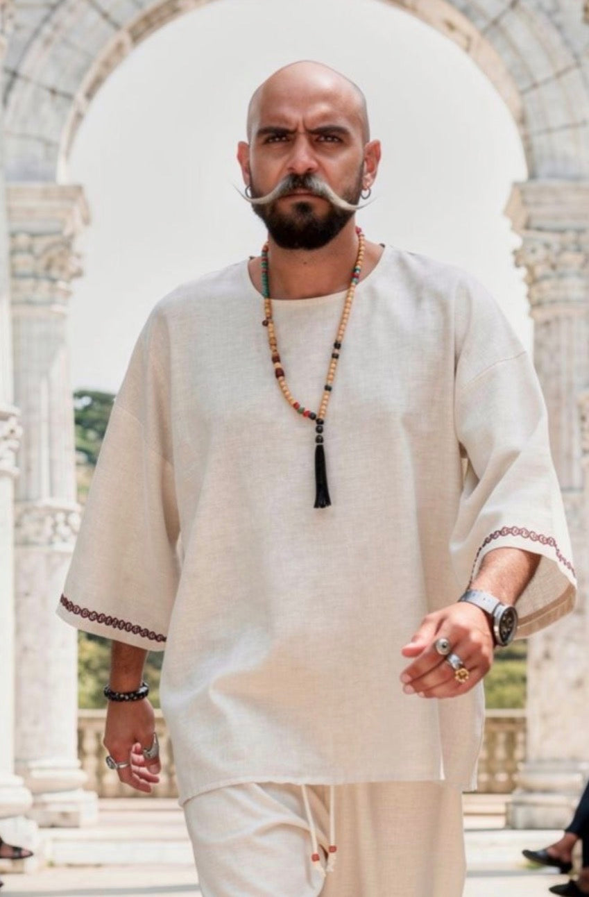 Oversized Linen Ethnic Top – Desert Taupe - 0134 beige