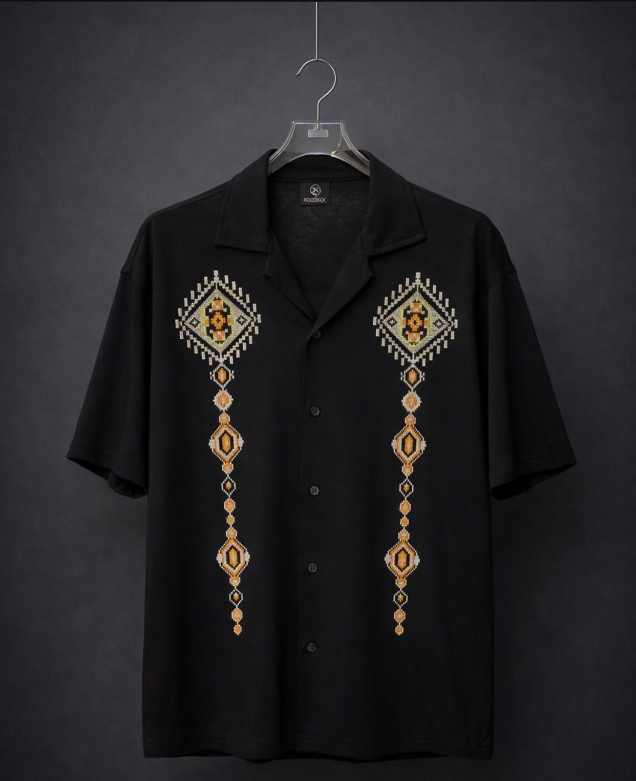 Premium Embroidered Short Sleeve Shirt – Black - 0177