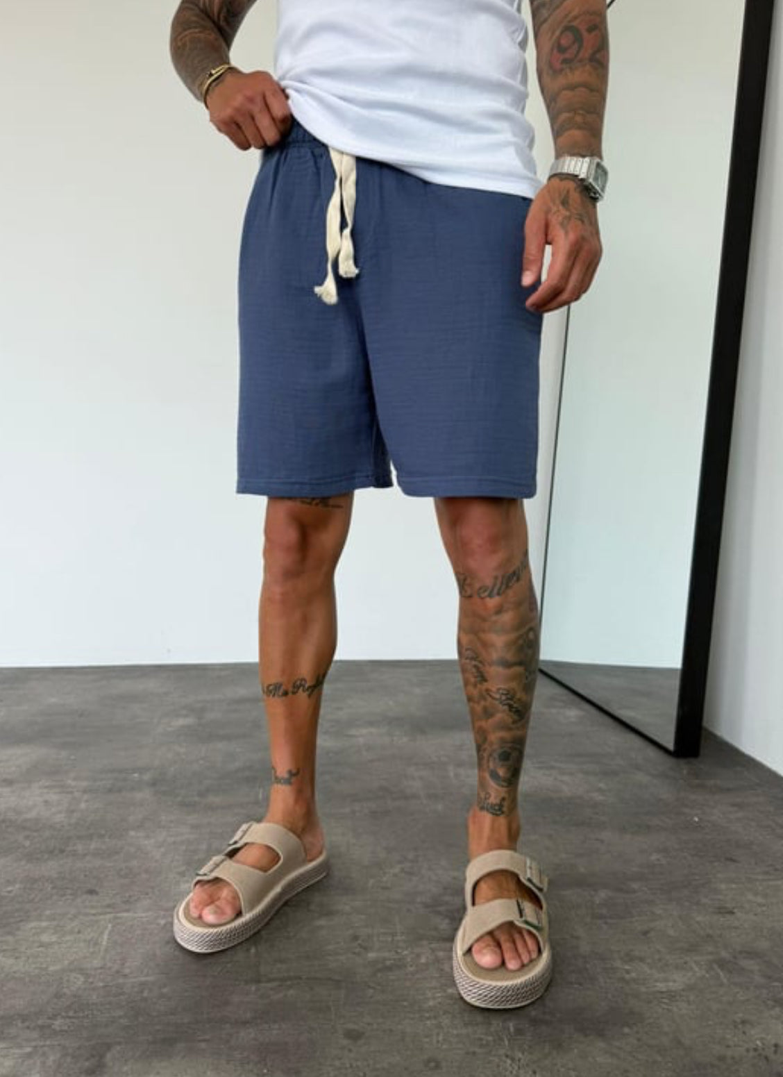 Muslin Fabric Linen Short - 002 - blue