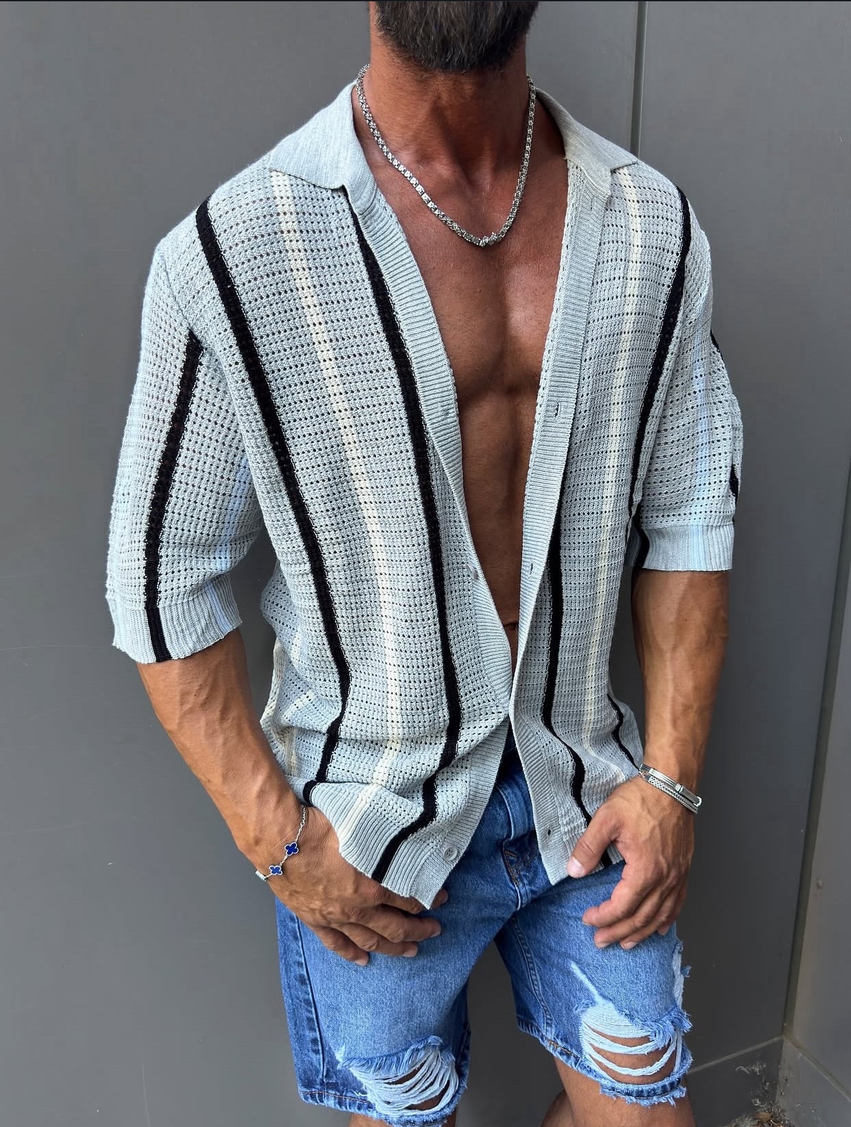 Knitwear oversized shirt - gray 0035