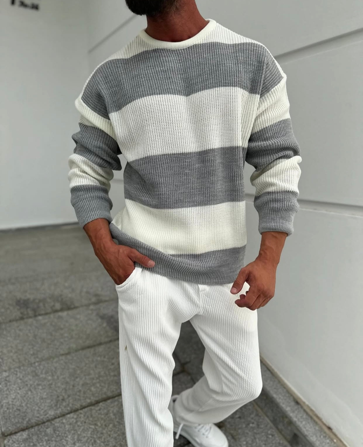 Knitwear oversized shirt - gray- white 0063