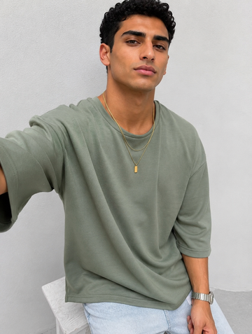 Oversized Drop-Shoulder T-Shirt – Olive Green / 0179