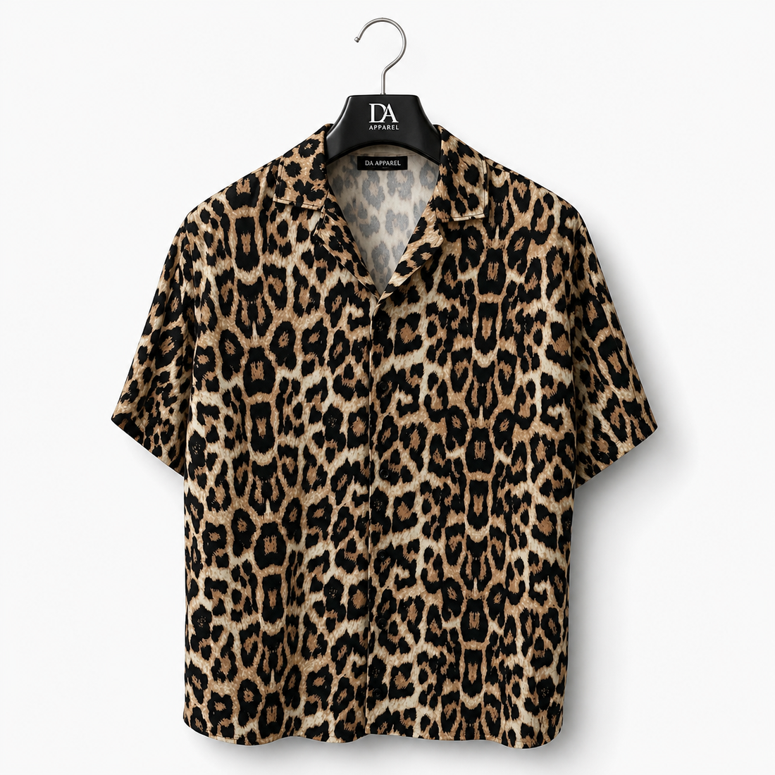 Beige Leopard Print Short Sleeve Shirt 0197