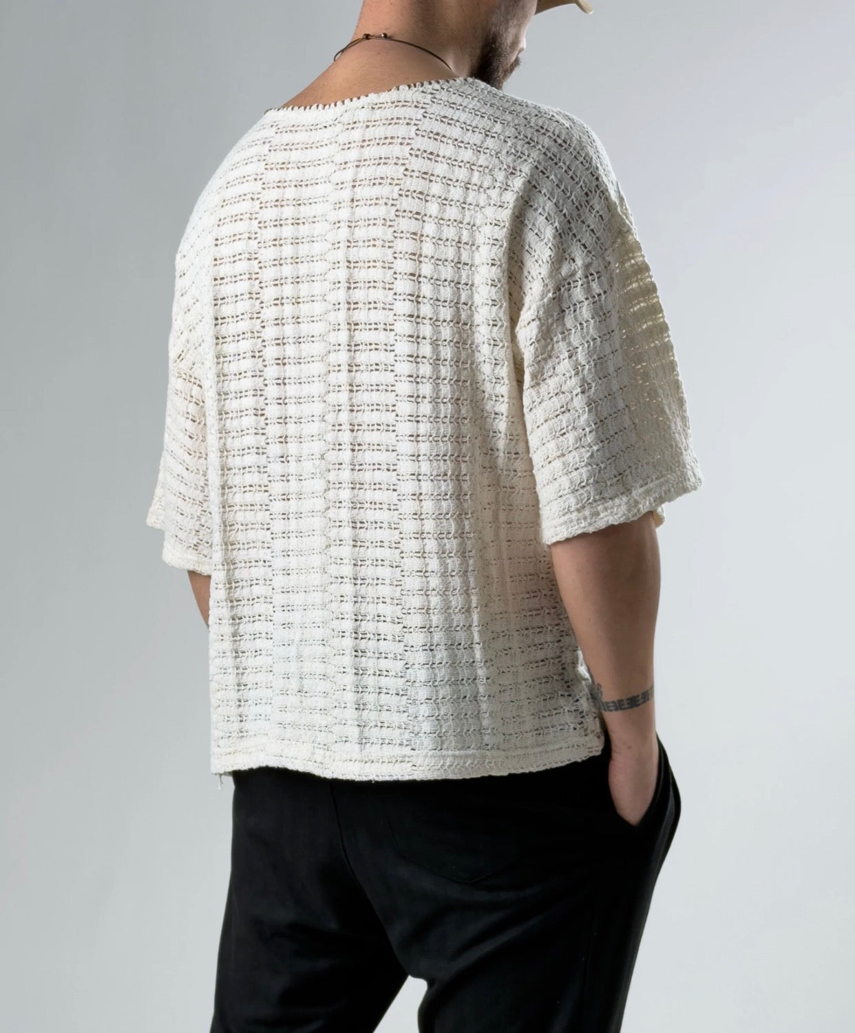 Textured Knit Button Shirt – Off White 0128