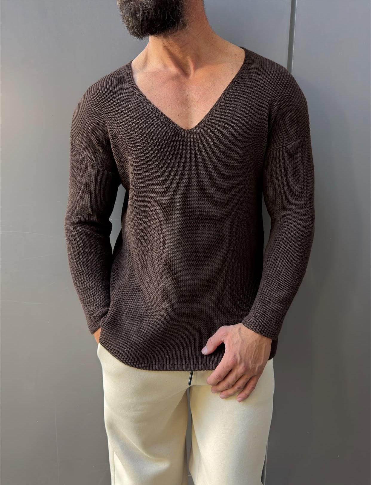 Knitwear oversized shirt - brown  0058