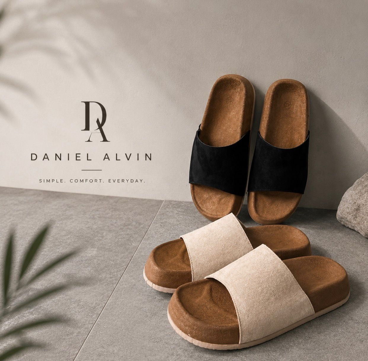 Leather Comfort Slide Sandals-beige - 009