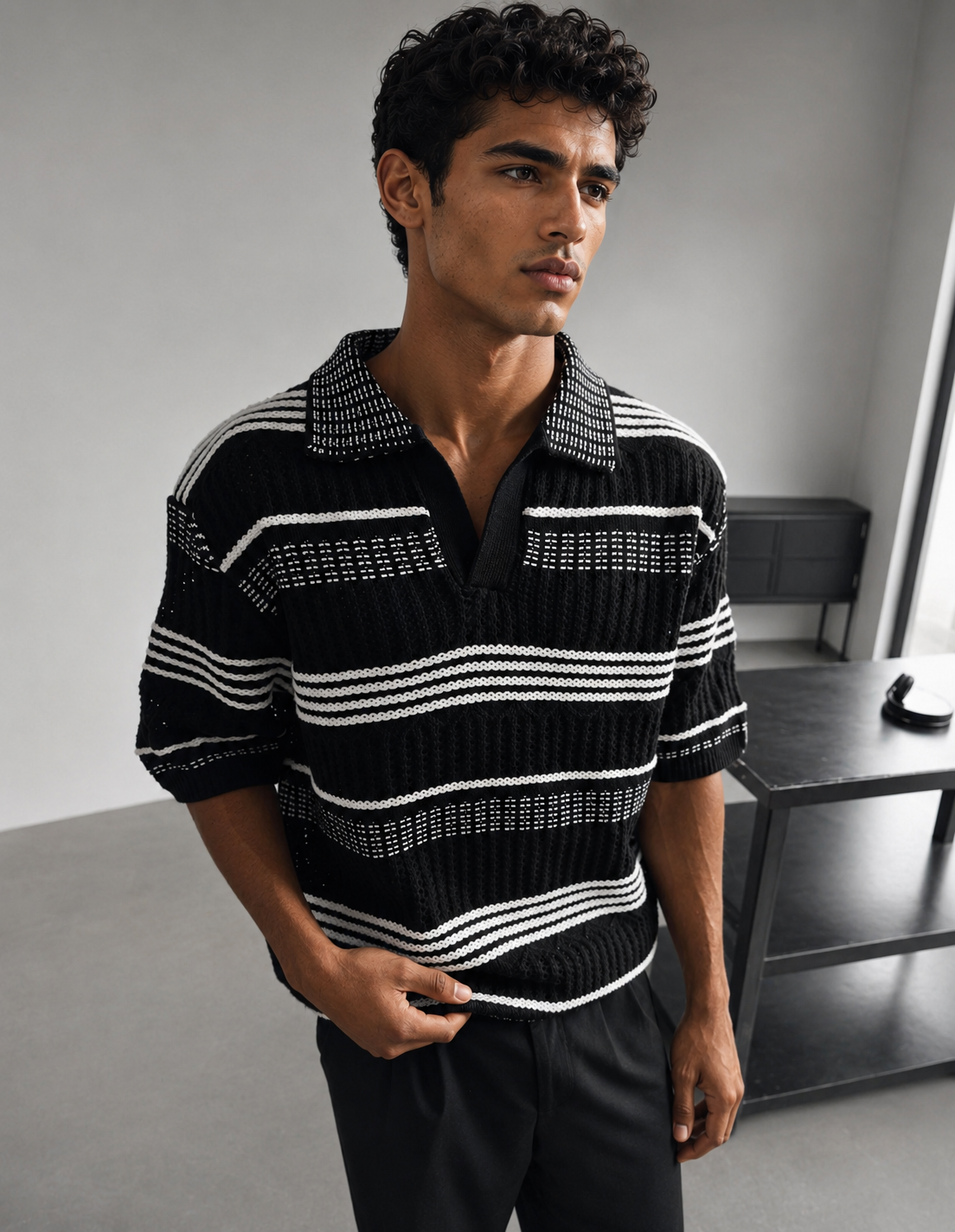 Oversized knitwear shirt -Balck- 0021