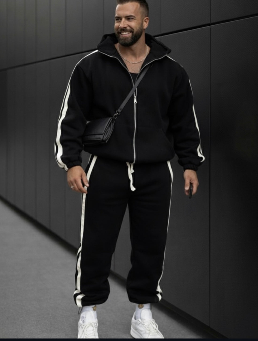 Double stripes cotton tracksuit- 0111 black